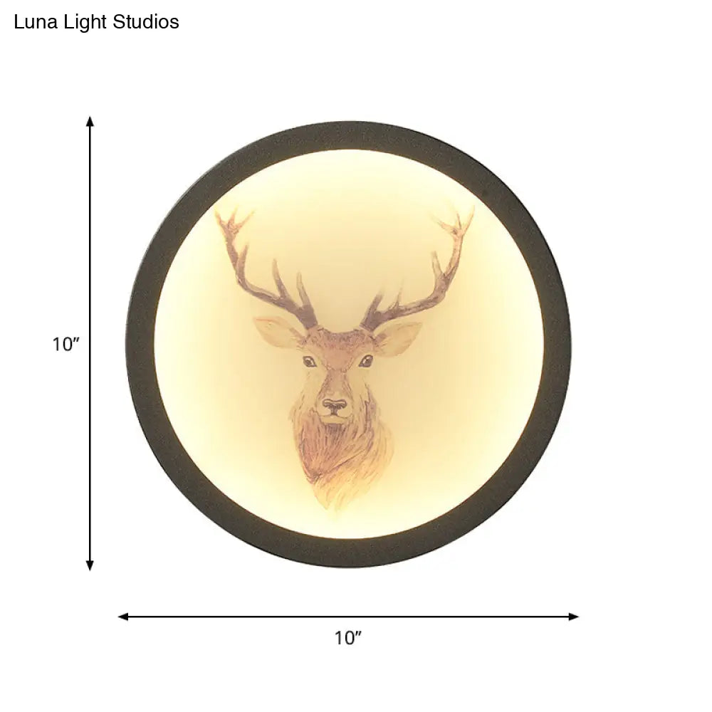 Led Elk Deer Acrylic Wall Mounted Light - Contemporary Style White Circular Design