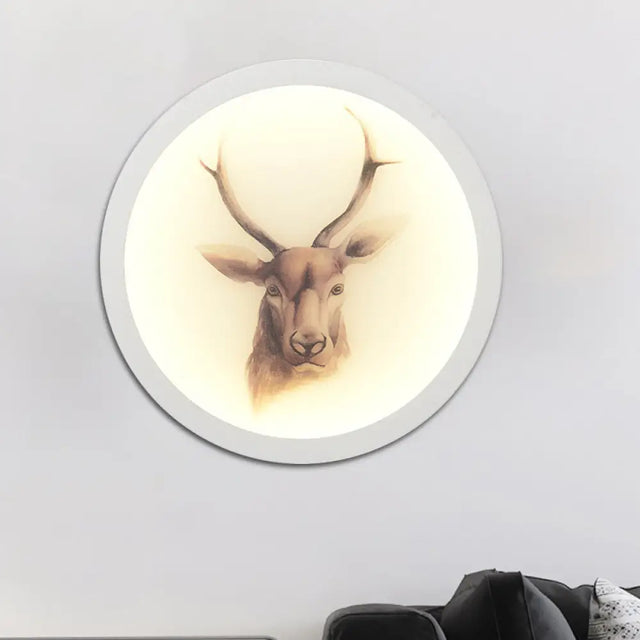 Led Elk Deer Acrylic Wall Mounted Light - Contemporary Style White Circular Design / D