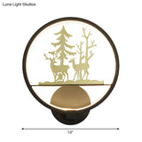Led Elk Patterned Wall Mural Light: Minimalist Black Lighting Idea With Metallic Shade