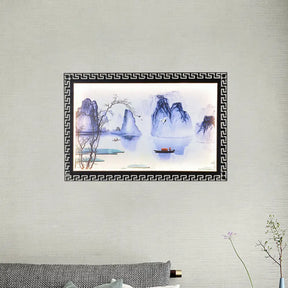 Led Fabric Wall Lamp With Dark Blue Mountain Scene Mural For Family Room