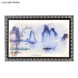 Led Fabric Wall Lamp With Dark Blue Mountain Scene Mural For Family Room