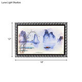 Led Fabric Wall Lamp With Dark Blue Mountain Scene Mural For Family Room