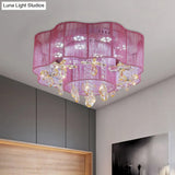 Led Flower Ceiling Light With Crystal Drops - Gold/Pink Modern 2 - Layer Fabric Mount