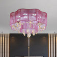 Led Flower Ceiling Light With Crystal Drops - Gold/Pink Modern 2 - Layer Fabric Mount Pink