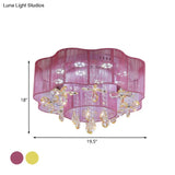 Led Flower Ceiling Light With Crystal Drops - Gold/Pink Modern 2 - Layer Fabric Mount