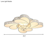 Led Flower - Shaped Flush Light Fixture In White Crystal - 20.5’/24.5’/28.5’ Width Simple