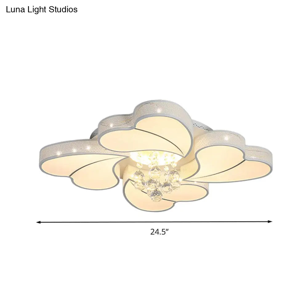 Led Flower - Shaped Flush Light Fixture In White Crystal - 20.5’/24.5’/28.5’ Width Simple
