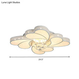 Led Flower - Shaped Flush Light Fixture In White Crystal - 20.5’/24.5’/28.5’ Width Simple