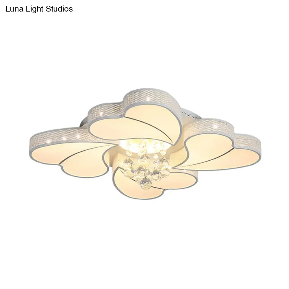 Led Flower - Shaped Flush Light Fixture In White Crystal - 20.5’/24.5’/28.5’ Width Simple