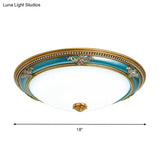Led Flush Ceiling Lighting - Blue Glass Dome Shade Farmhouse Style Bedroom Mount 15’/18’/20.5’ Width