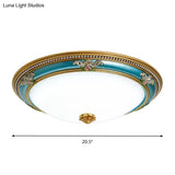 Led Flush Ceiling Lighting - Blue Glass Dome Shade Farmhouse Style Bedroom Mount 15’/18’/20.5’ Width