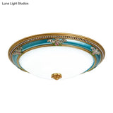 Led Flush Ceiling Lighting - Blue Glass Dome Shade Farmhouse Style Bedroom Mount 15’/18’/20.5’ Width