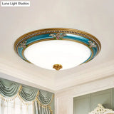 Led Flush Ceiling Lighting - Blue Glass Dome Shade Farmhouse Style Bedroom Mount 15/18/20.5 Width /
