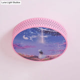 Led Flush - Mount Ceiling Light: Pink Girl Under Starry Sky Design With Acrylic Shade And Laser Cut