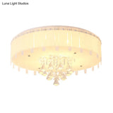 Led Flush Mount Ceiling Light With Crystal Drop And White Glass Shade - Simple Style