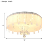 Led Flush Mount Ceiling Light With Crystal Drop And White Glass Shade - Simple Style