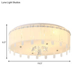 Led Flush Mount Ceiling Light With Crystal Drop And White Glass Shade - Simple Style