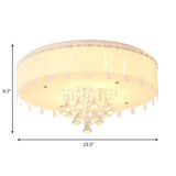 Led Flush Mount Ceiling Light With Crystal Drop And White Glass Shade - Simple Style 19.5/23.5 Wide