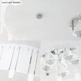 Led Flush Mount Ceiling Light With Crystal Drop And White Glass Shade - Simple Style