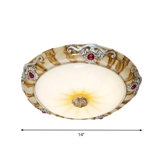Led Flush Mount Countryside Glass Ceiling Lamp In Brown - 14/16/19.5 Width For Bedroom