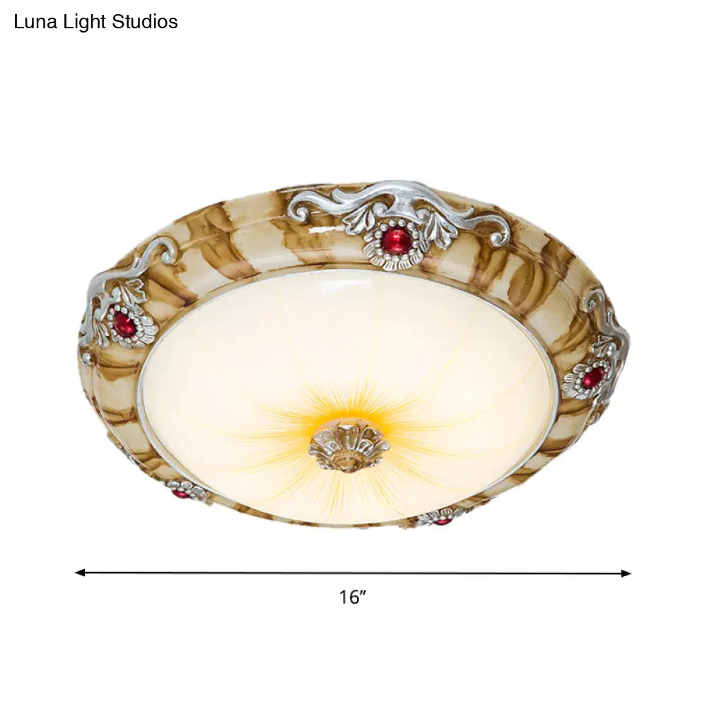 Led Flush Mount Countryside Glass Ceiling Lamp In Brown - 14’/16’/19.5’ Width For Bedroom