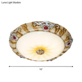 Led Flush Mount Countryside Glass Ceiling Lamp In Brown - 14’/16’/19.5’ Width For Bedroom