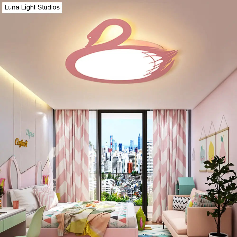 Led Flush Mount Lighting: Pink Swan Ceiling Fixture With Acrylic Shade In Modern Style & Warm/White