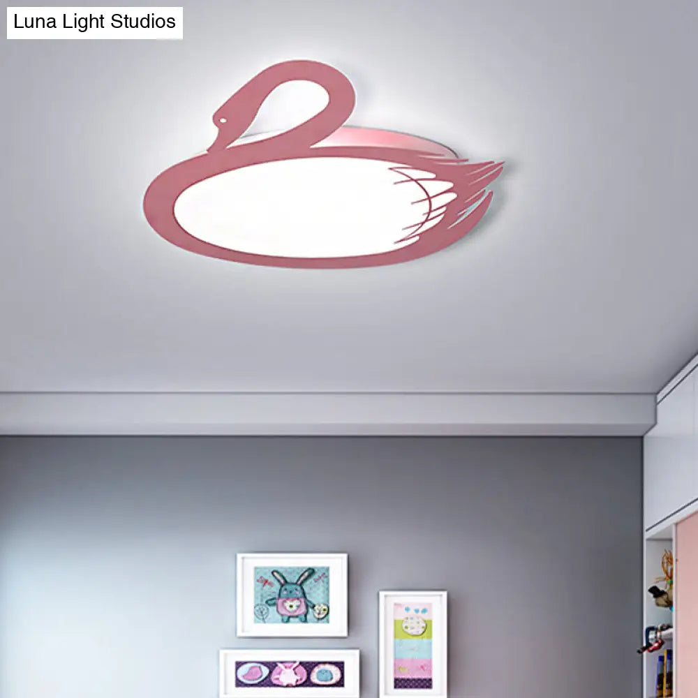 Led Flush Mount Lighting: Pink Swan Ceiling Fixture With Acrylic Shade In Modern Style & Warm/White