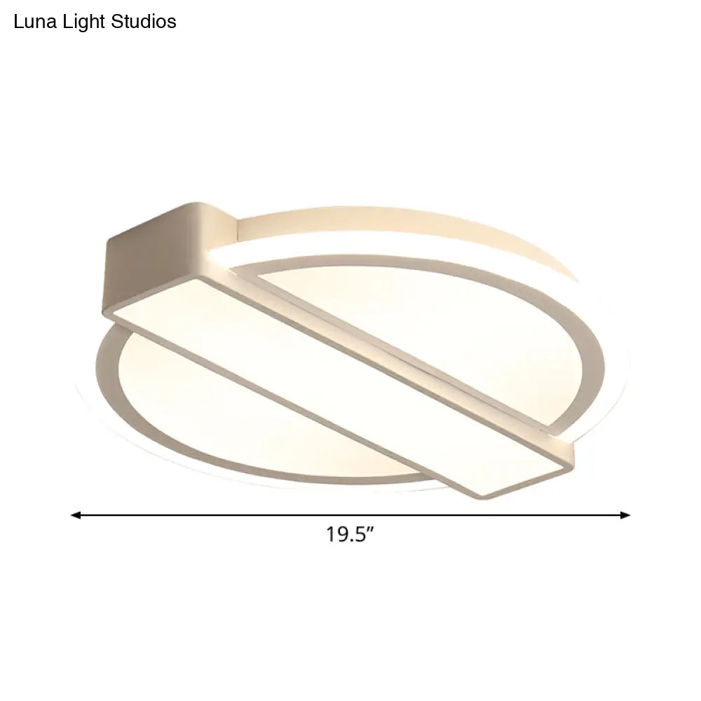 Led Flushmount Ceiling Light With Acrylic Shade - White Round And Rectangle Design