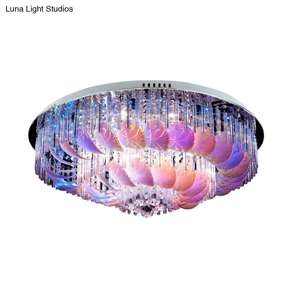 Led Flushmount Clear Crystal Circle Light Fixture - Modern 19.5’/23.5’/31.5’ W With Leaf