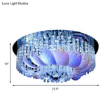 Led Flushmount Clear Crystal Circle Light Fixture - Modern 19.5’/23.5’/31.5’ W With Leaf