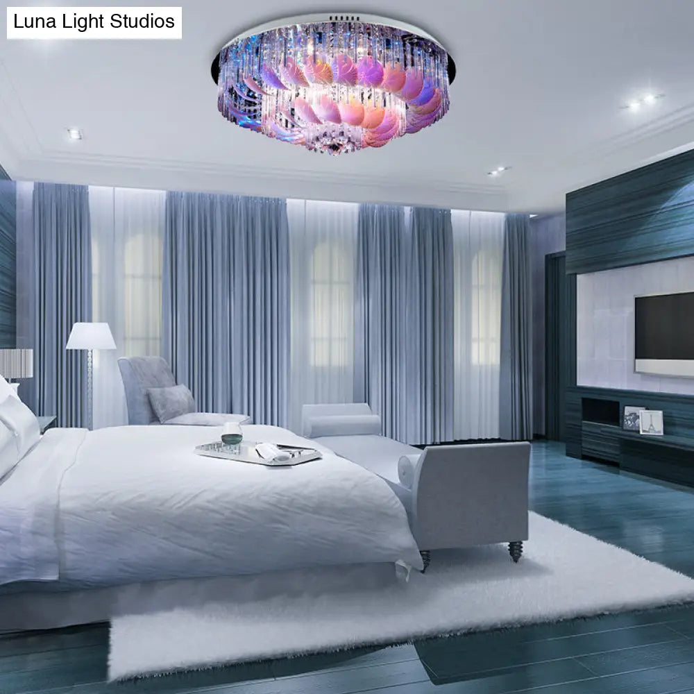 Led Flushmount Clear Crystal Circle Light Fixture - Modern 19.5’/23.5’/31.5’ W With Leaf