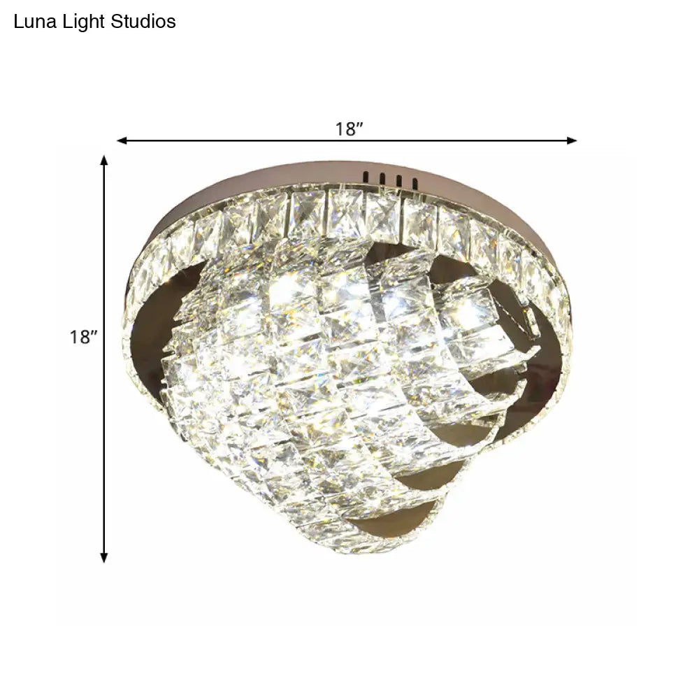 Led Flushmount Crystal Ceiling Lamp - 18’/22’ Simple Style Chrome Finish