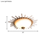 Led Fluted Crystal Flushmount Ceiling Lamp - 24’/30’ Modern Gold Opal Glass Bowl Corridor