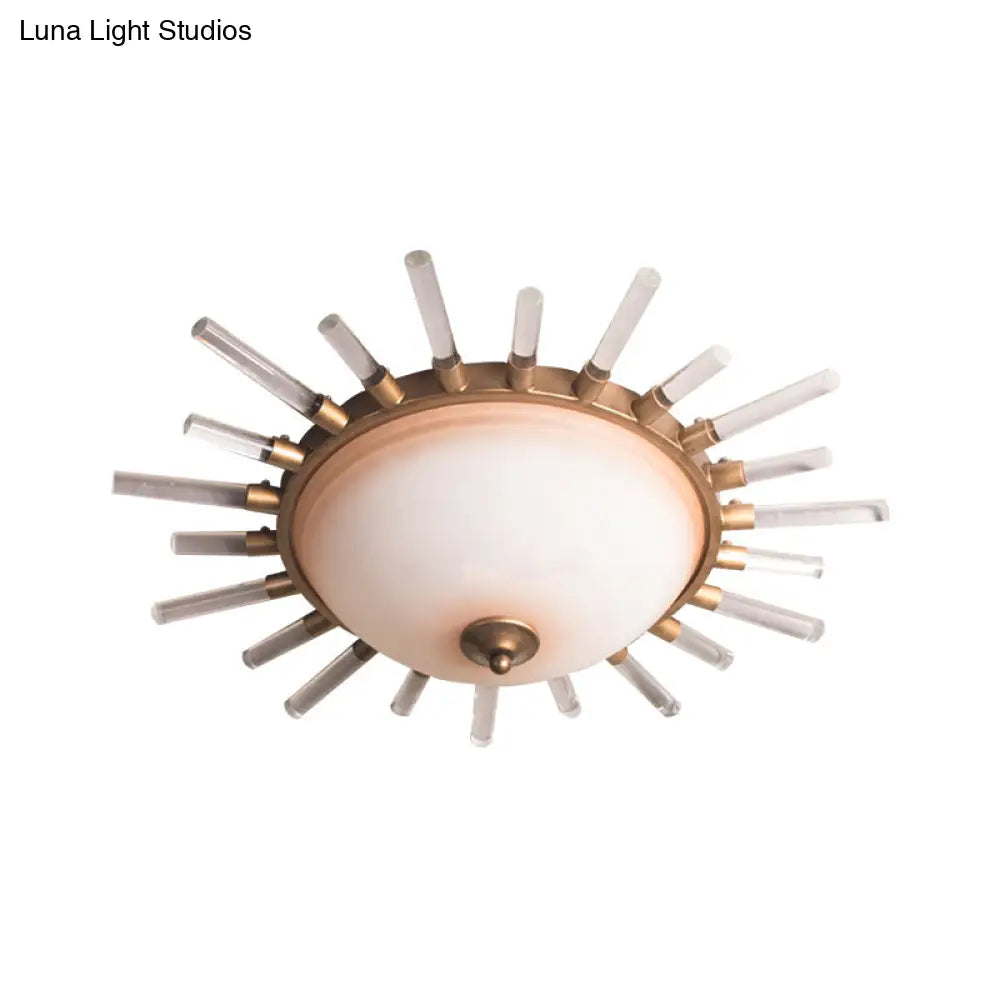 Led Fluted Crystal Flushmount Ceiling Lamp - 24’/30’ Modern Gold Opal Glass Bowl Corridor