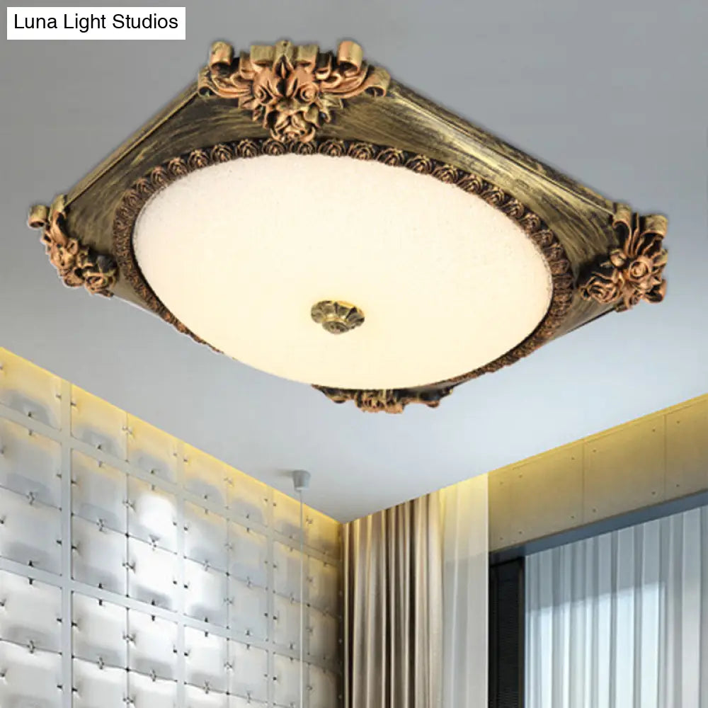 Led Frosted Glass Square Flush Mount Fixture With Bronze/Copper Finish - Countryside Ceiling Light