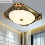 Led Frosted Glass Square Flush Mount Fixture With Bronze/Copper Finish - Countryside Ceiling Light