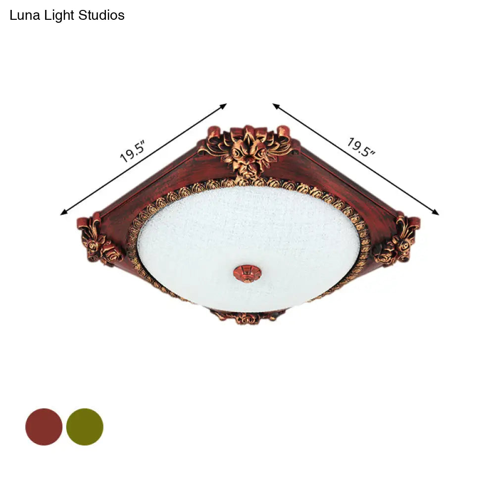 Led Frosted Glass Square Flush Mount Fixture With Bronze/Copper Finish - Countryside Ceiling Light