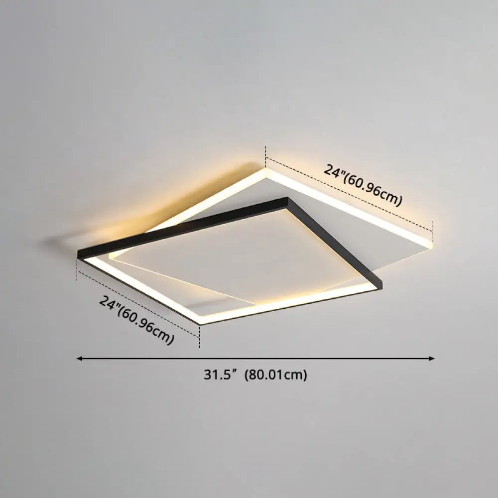 Led Geometric Double Square Ceiling Lamp With Acrylic Shade - Sleek Flush Mount Lighting