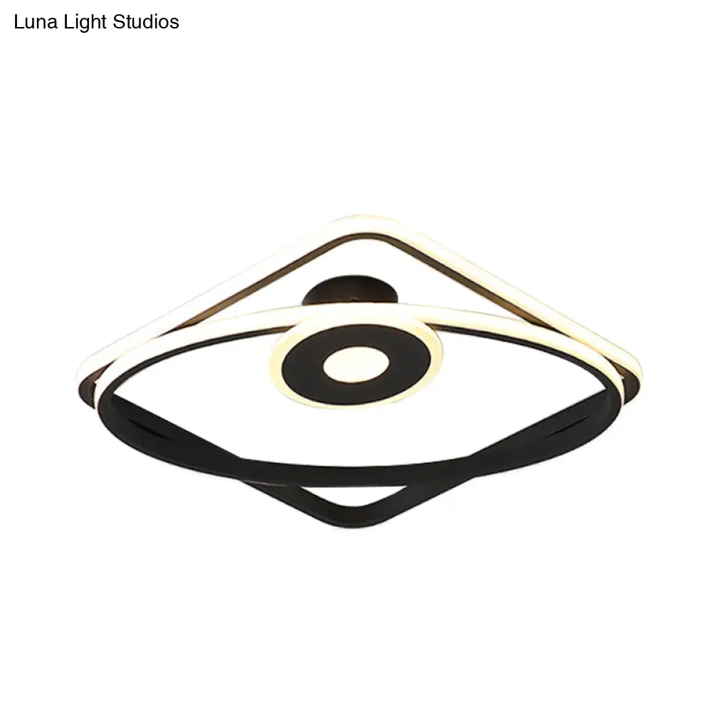 Led Geometric Flush Mount Ceiling Light Fixture In Contemporary White/Black With Acrylic Shade