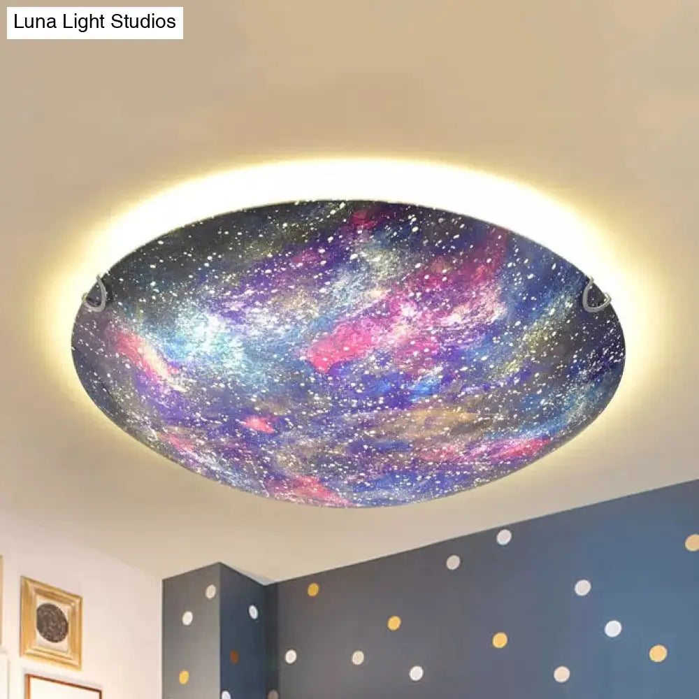Led Glass Universe Flush Mount Ceiling Lamp - Multicolor Romantic Lighting For Kids’ Bedroom