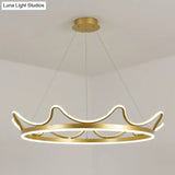 Minimalistic Gold Crown Led Chandelier Pendant For Living Room / 20.5(53Cm) Natural