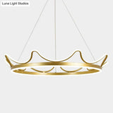 Minimalistic Gold Crown Led Chandelier Pendant For Living Room / 20.5(53Cm) White