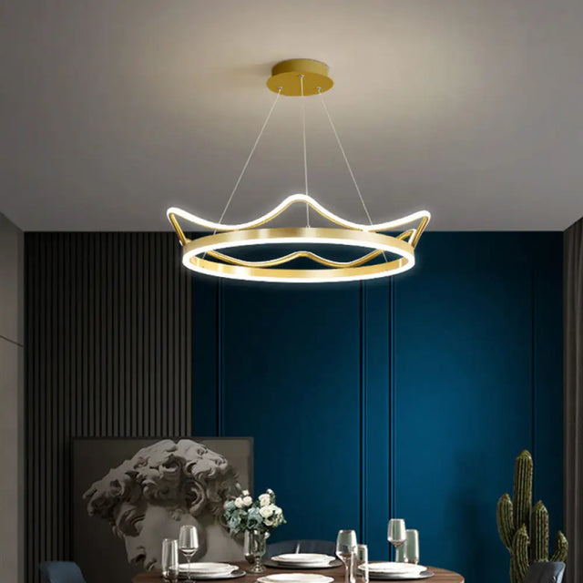 Minimalistic Gold Crown Led Chandelier Pendant For Living Room
