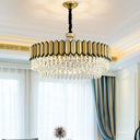 Led Gold Pendant Chandelier With Clear Crystal Drops - 18’/23.5’ Wide Contemporary Round