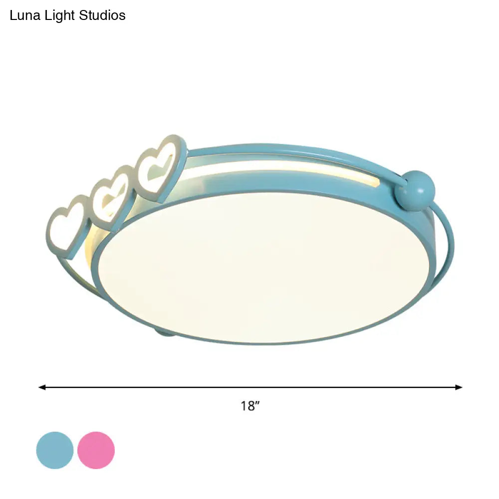 Led Halo Ceiling Light With Acrylic Shade And Heart Decor In Pink/Blue