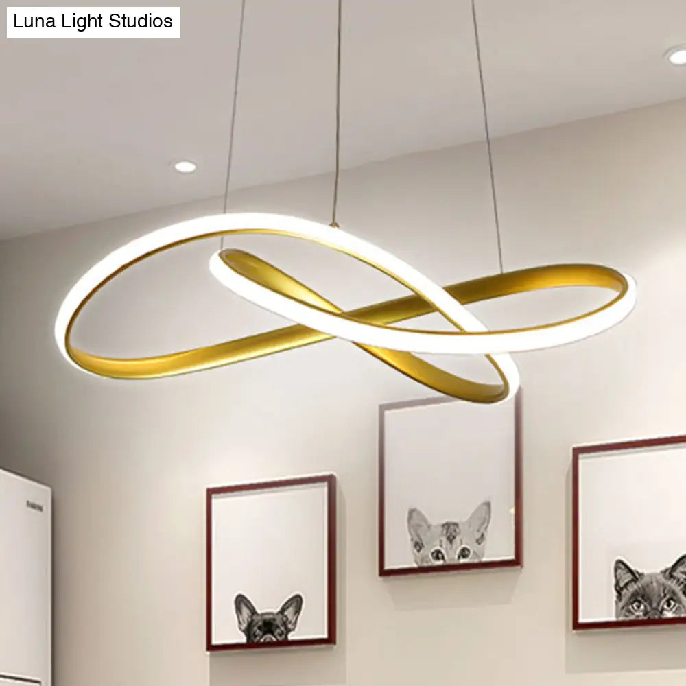 Led Line Chandelier - Modern Minimalist Style White Acrylic Shade Irregular Curved Dining Room