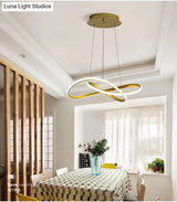 Led Line Chandelier - Modern Minimalist Style White Acrylic Shade Irregular Curved Dining Room