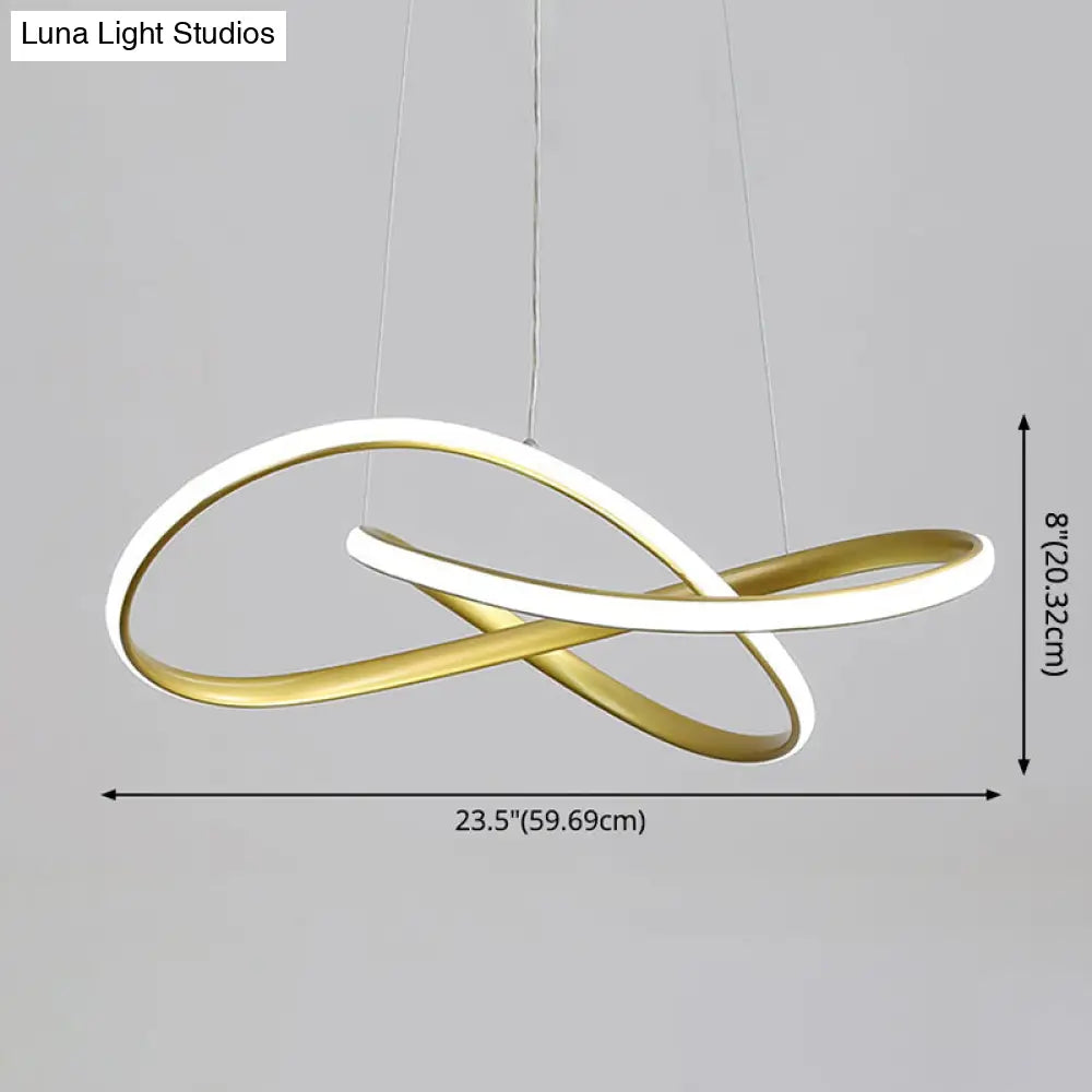 Led Line Chandelier - Modern Minimalist Style White Acrylic Shade Irregular Curved Dining Room