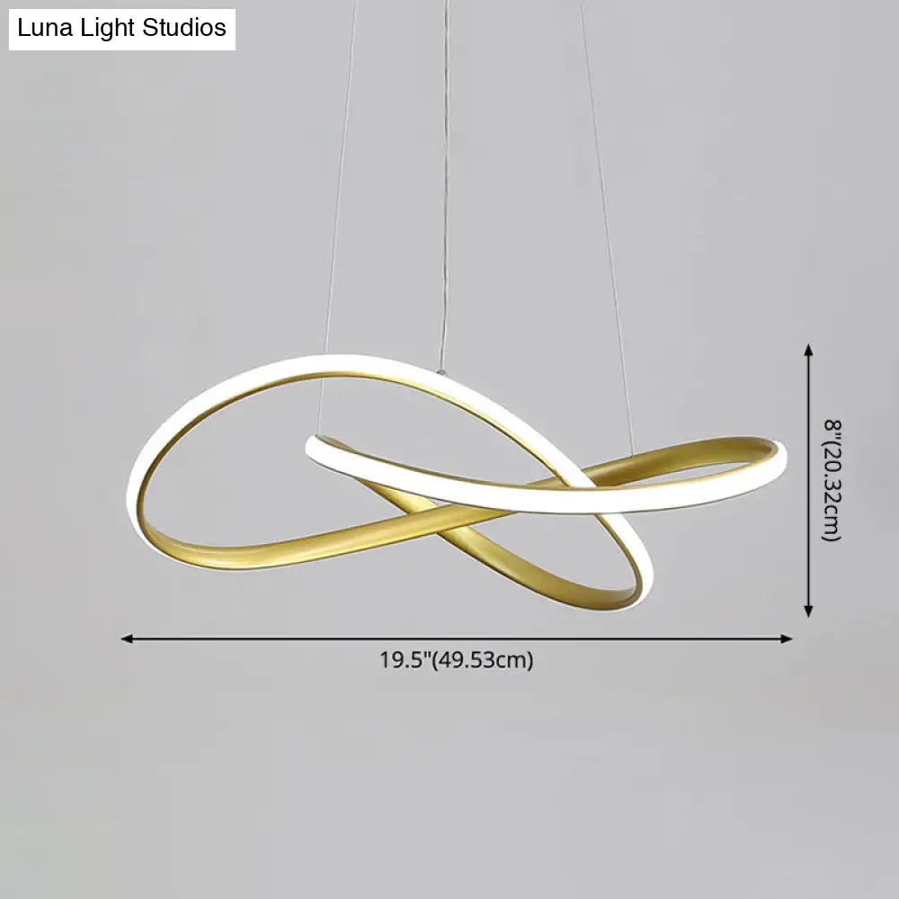 Led Line Chandelier - Modern Minimalist Style White Acrylic Shade Irregular Curved Dining Room
